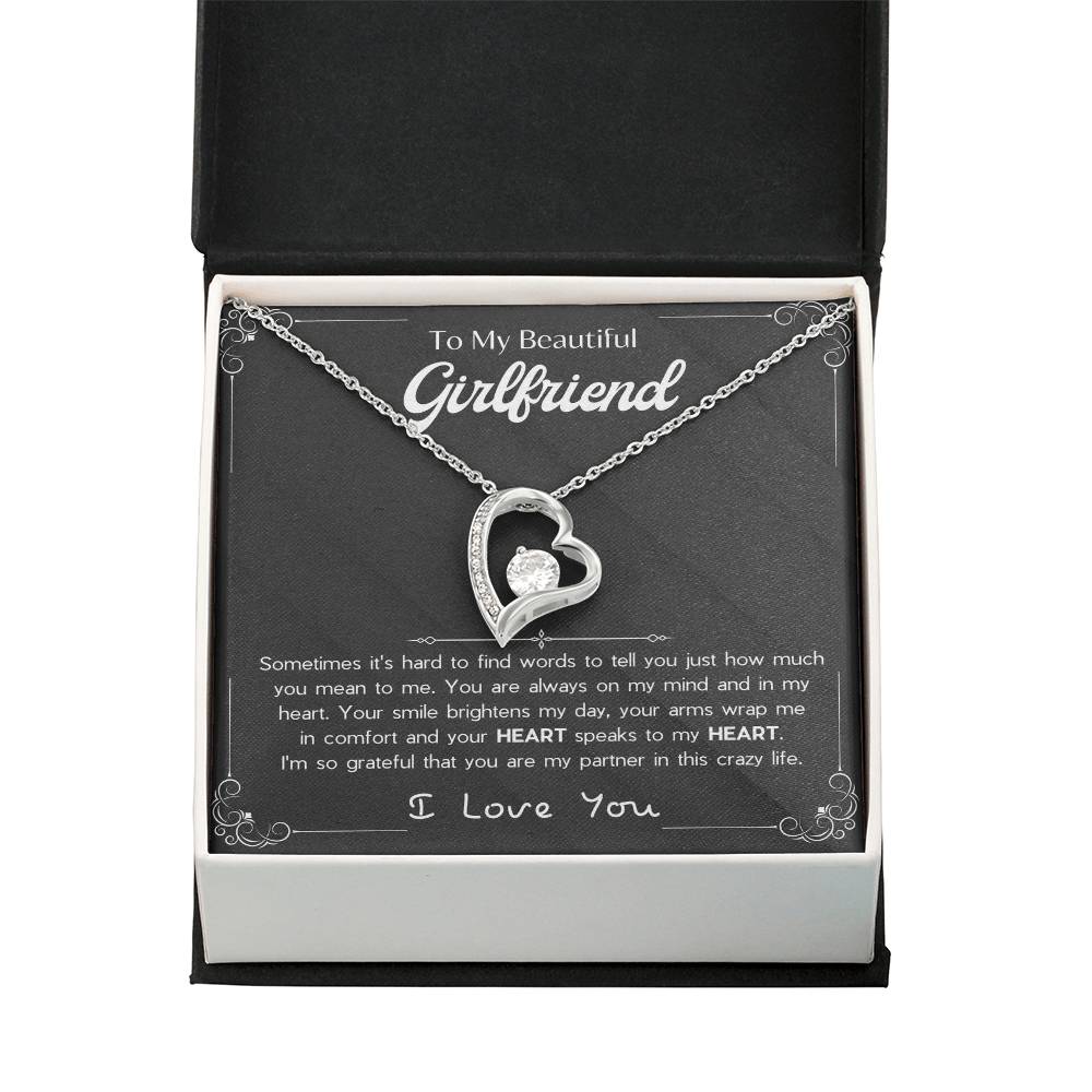 To My Girlfriend – Sterling Silver Forever Love Necklace, Meaningful Jewelry Gift for Her, Birthday, Anniversary, Valentine’s Day