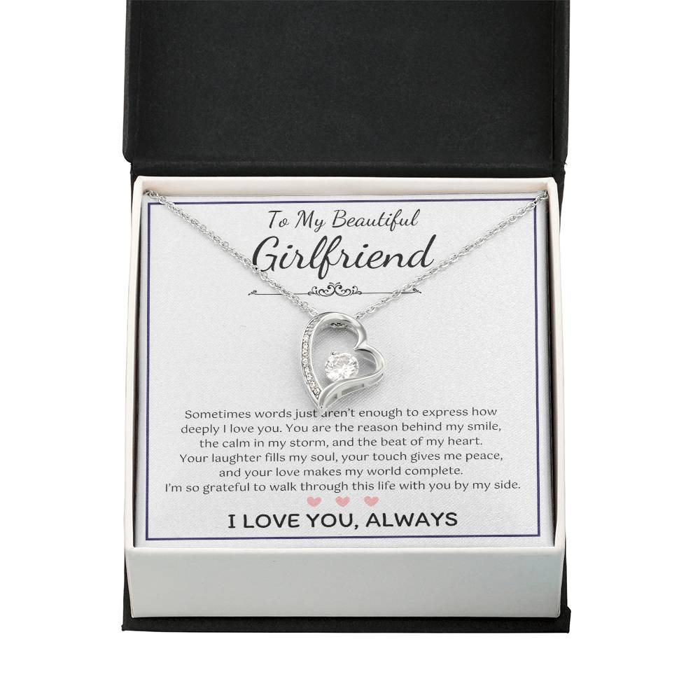 To My Girlfriend – Sterling Silver Forever Love Necklace, Meaningful Jewelry Gift for Her, Birthday, Anniversary, Valentine’s Day