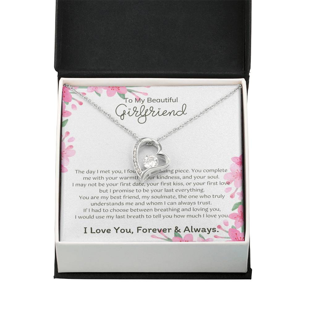 To My Girlfriend – Sterling Silver Forever Love Necklace, Meaningful Jewelry Gift for Her, Birthday, Anniversary, Valentine’s Day