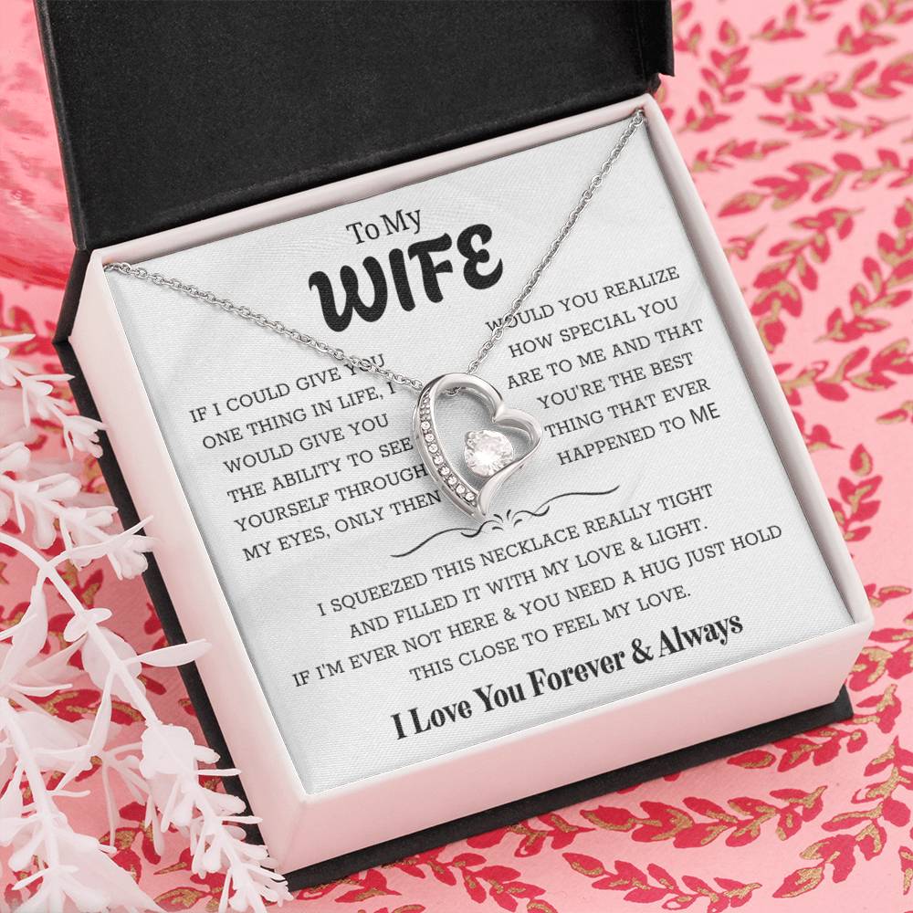 To My Wife – Forever Love Necklace, Gift for Wife from Husband, Romantic Anniversary Birthday Christmas Jewelry, Meaningful Love Message Card, Perfect Valentine’s Day Gift