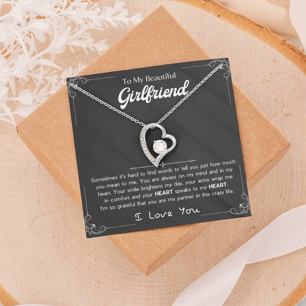 To My Girlfriend – Sterling Silver Forever Love Necklace, Meaningful Jewelry Gift for Her, Birthday, Anniversary, Valentine’s Day