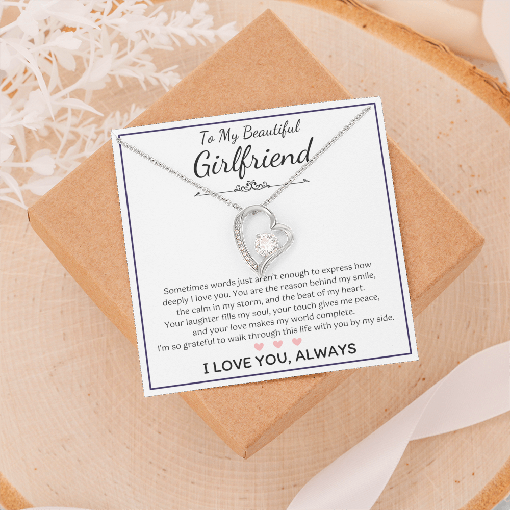 To My Girlfriend – Sterling Silver Forever Love Necklace, Meaningful Jewelry Gift for Her, Birthday, Anniversary, Valentine’s Day
