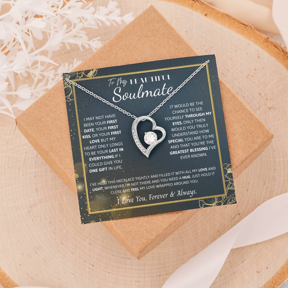 To My Soulmate Necklace – Romantic Jewelry Gift for Wife from Husband – Birthday, Anniversary, Valentine’s Day Gift with Message Card & Gift Box