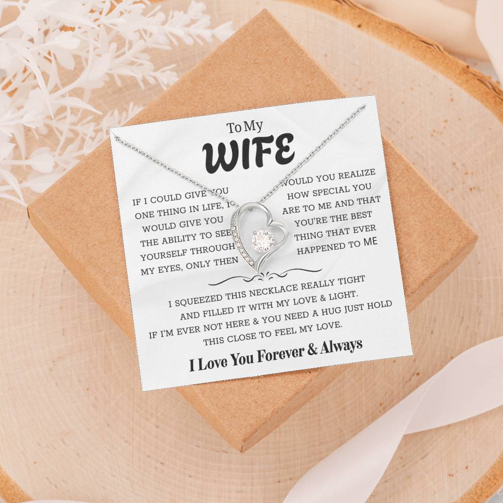 To My Wife – Forever Love Necklace, Gift for Wife from Husband, Romantic Anniversary Birthday Christmas Jewelry, Meaningful Love Message Card, Perfect Valentine’s Day Gift