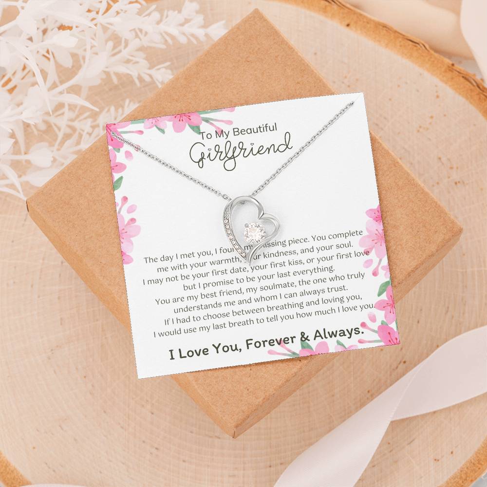 To My Girlfriend – Sterling Silver Forever Love Necklace, Meaningful Jewelry Gift for Her, Birthday, Anniversary, Valentine’s Day