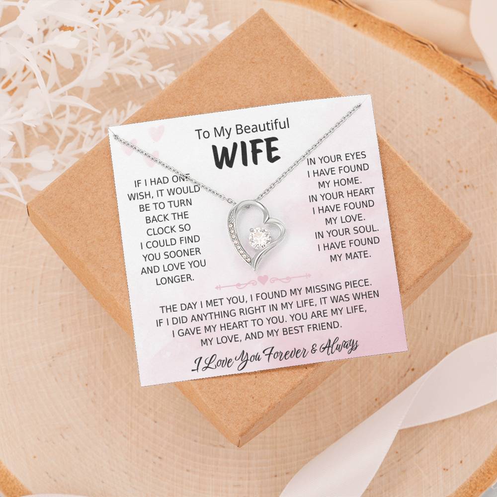 To My Wife – Forever Love Necklace, Gift for Wife from Husband, Romantic Anniversary Birthday Christmas Jewelry, Meaningful Love Message Card, Perfect Valentine’s Day Gift