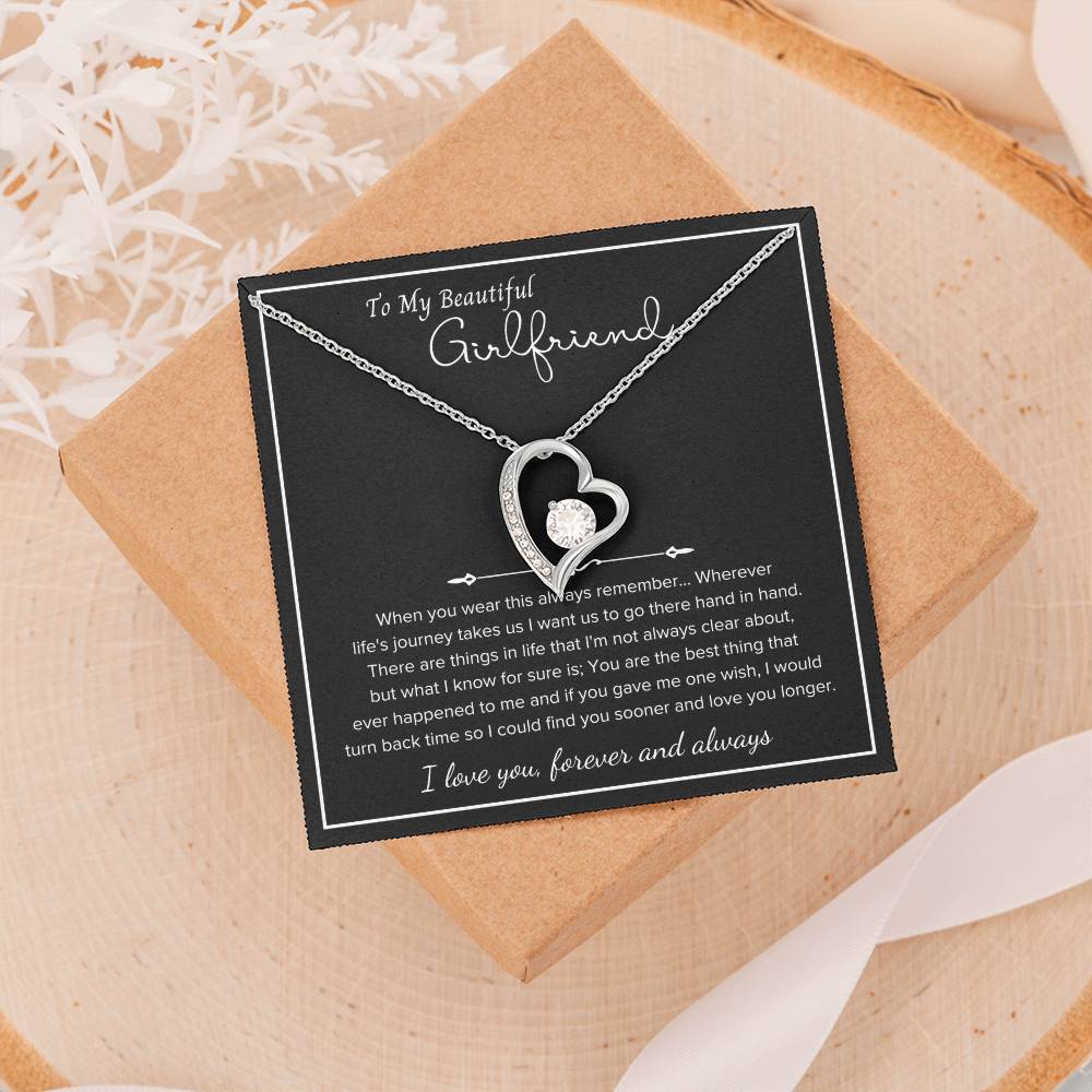 To My Girlfriend – Sterling Silver Forever Love Necklace, Meaningful Jewelry Gift for Her, Birthday, Anniversary, Valentine’s Day