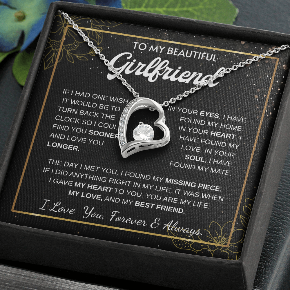 To My Girlfriend – Sterling Silver Forever Love Necklace, Meaningful Jewelry Gift for Her, Birthday, Anniversary, Valentine’s Day