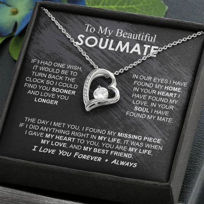 To My Beautiful Soulmate Necklace Girlfriend Soulmate Gift for Her To My Wife Necklace With Heartfelt Message And Elegant Gift Box for Women, Birthday Gifts For Wife Gifts From Husband Forever Love not Earing Template