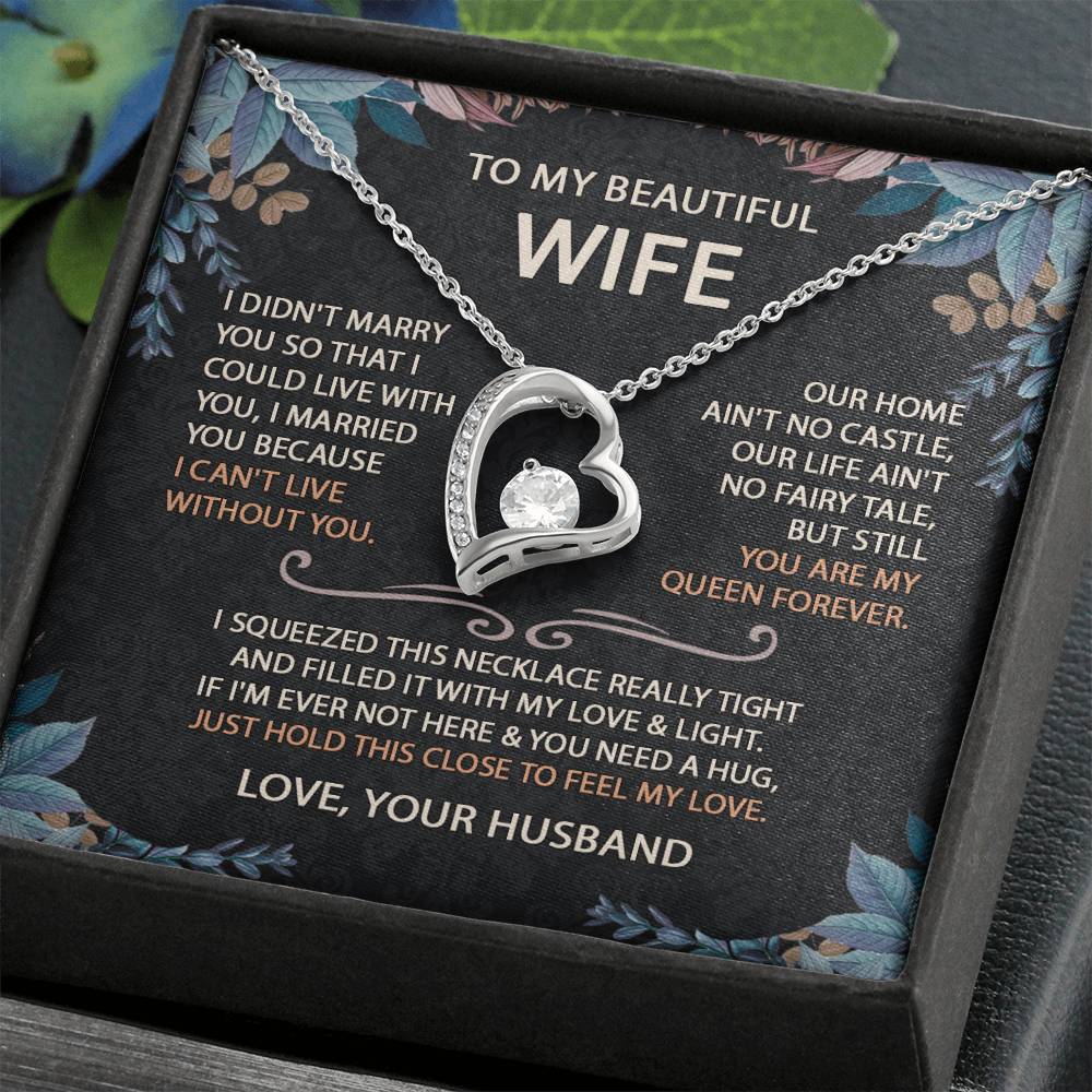 To My Beautiful Wife Necklace With Message Card, Anniversary Birthday Gift for Wife, Wife Gift From Husband, Sentimental Gift for Wife, Birthday Gift for Wife on Valentine Gifts To Wife from Husband vs2 Forever Love not Earing Template