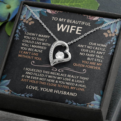 To My Beautiful Wife Necklace With Message Card, Anniversary Birthday Gift for Wife, Wife Gift From Husband, Sentimental Gift for Wife, Birthday Gift for Wife on Valentine Gifts To Wife from Husband vs2 Forever Love not Earing Template