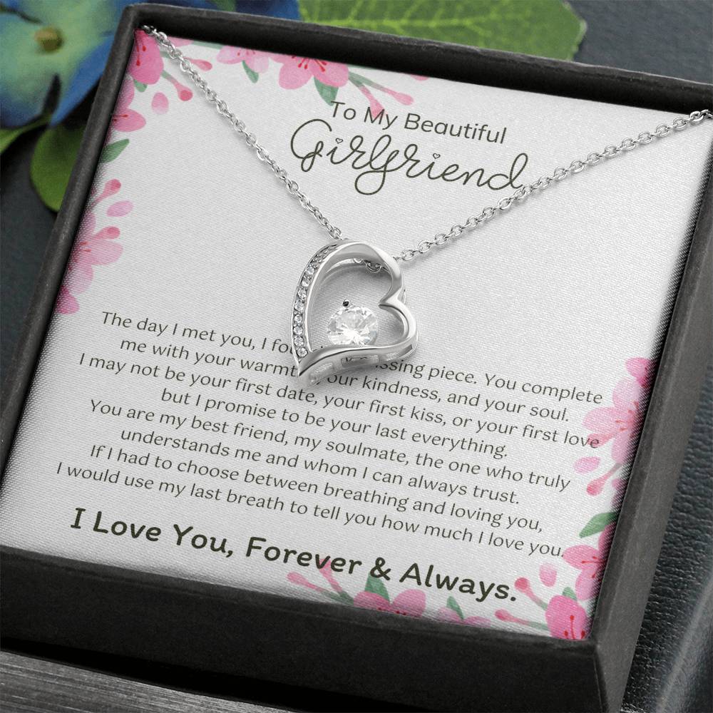 To My Girlfriend – Sterling Silver Forever Love Necklace, Meaningful Jewelry Gift for Her, Birthday, Anniversary, Valentine’s Day