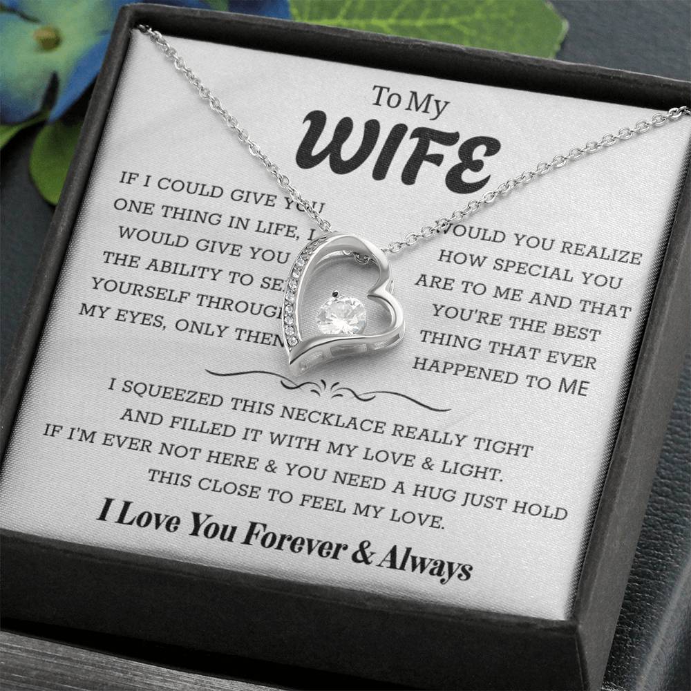 To My Wife – Forever Love Necklace, Gift for Wife from Husband, Romantic Anniversary Birthday Christmas Jewelry, Meaningful Love Message Card, Perfect Valentine’s Day Gift