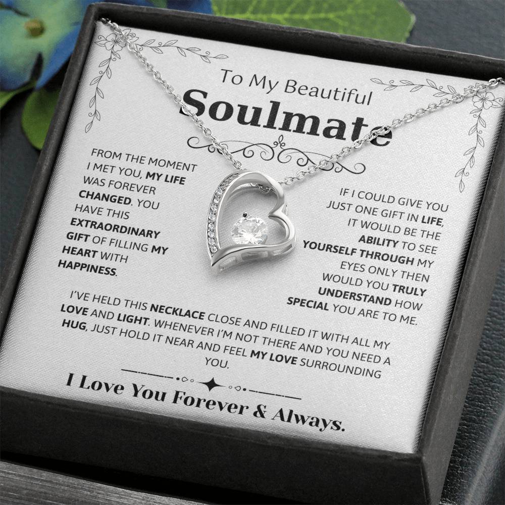 To My Soulmate Necklace – Romantic Jewelry Gift for Wife from Husband – Birthday, Anniversary, Valentine’s Day Gift with Message Card & Gift Box