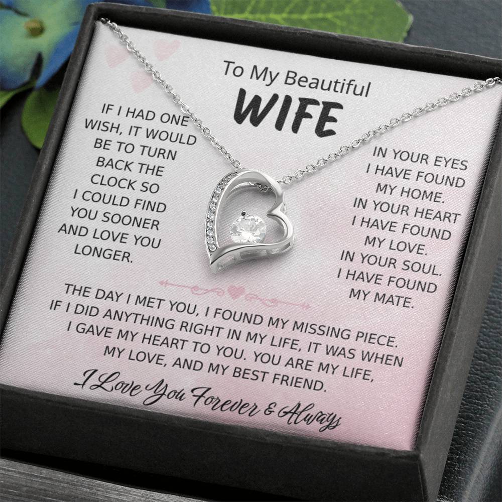 To My Wife – Forever Love Necklace, Gift for Wife from Husband, Romantic Anniversary Birthday Christmas Jewelry, Meaningful Love Message Card, Perfect Valentine’s Day Gift