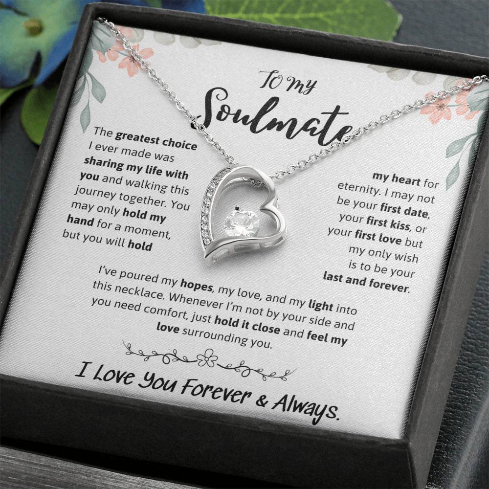 To My Soulmate Necklace – Romantic Jewelry Gift for Wife from Husband – Birthday, Anniversary, Valentine’s Day Gift with Message Card & Gift Box