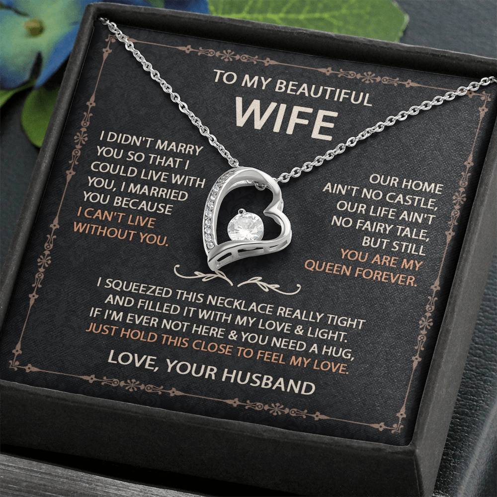 To My Beautiful Wife Necklace With Message Card, Anniversary Birthday Gift for Wife, Wife Gift From Husband, Sentimental Gift for Wife, Birthday Gift for Wife on Valentine Gifts To Wife from Husband Forever Love not Earing Template