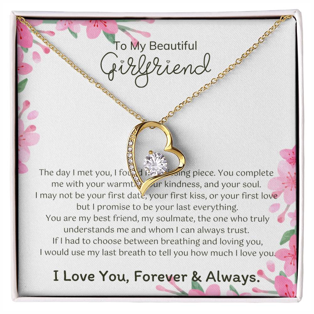 To My Girlfriend – Sterling Silver Forever Love Necklace, Meaningful Jewelry Gift for Her, Birthday, Anniversary, Valentine’s Day