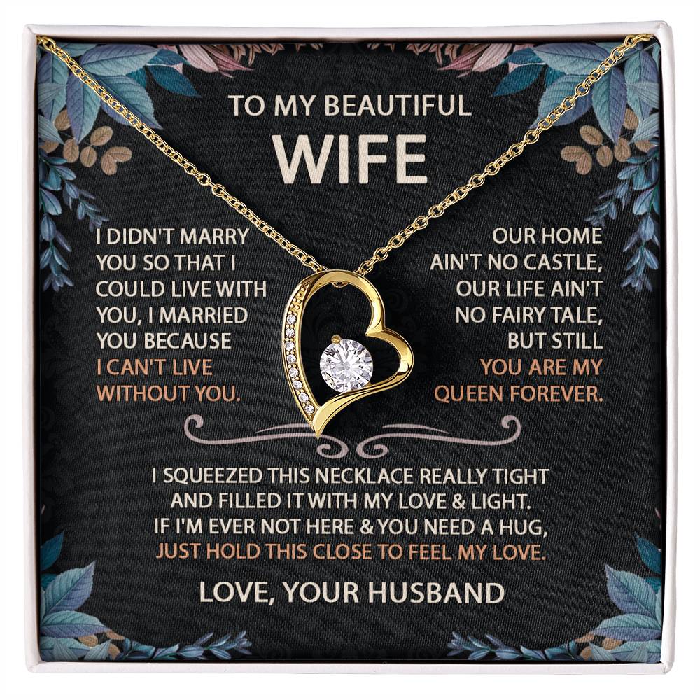 To My Beautiful Wife Necklace With Message Card, Anniversary Birthday Gift for Wife, Wife Gift From Husband, Sentimental Gift for Wife, Birthday Gift for Wife on Valentine Gifts To Wife from Husband vs2 Forever Love not Earing Template