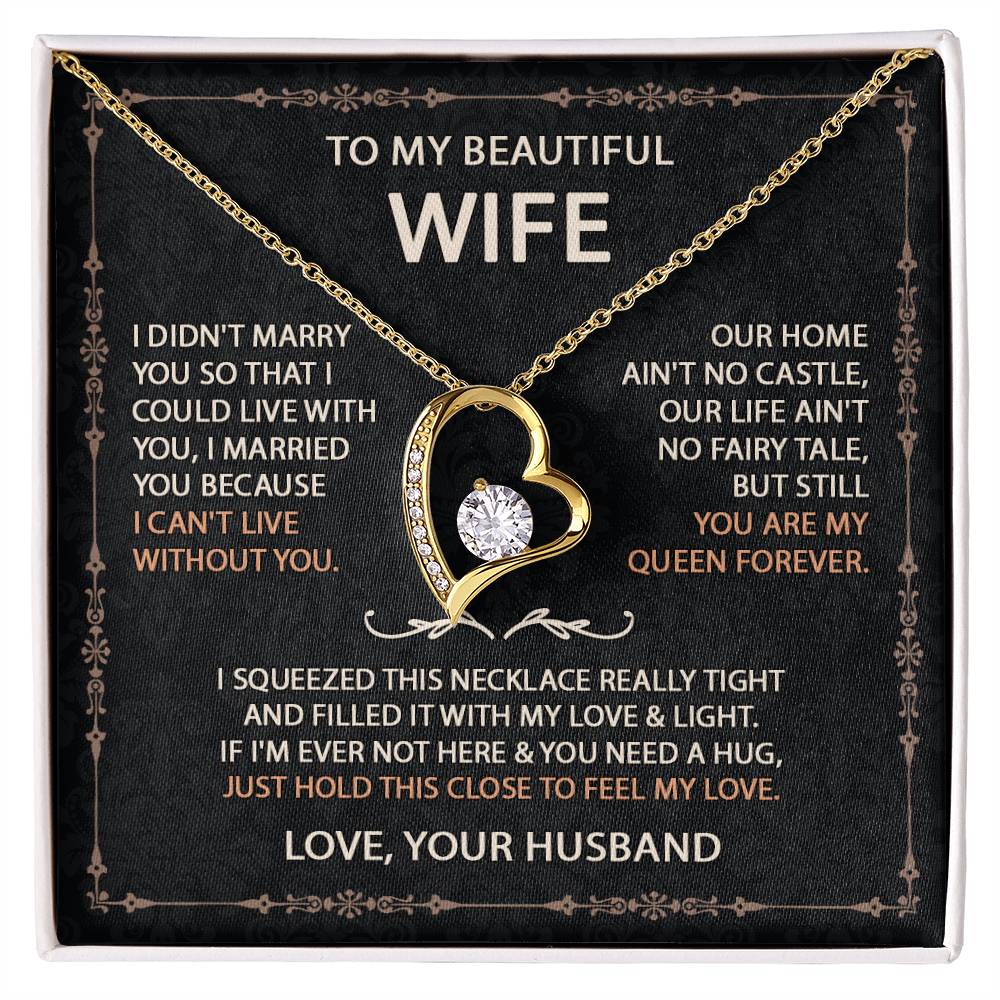To My Beautiful Wife Necklace With Message Card, Anniversary Birthday Gift for Wife, Wife Gift From Husband, Sentimental Gift for Wife, Birthday Gift for Wife on Valentine Gifts To Wife from Husband Forever Love not Earing Template