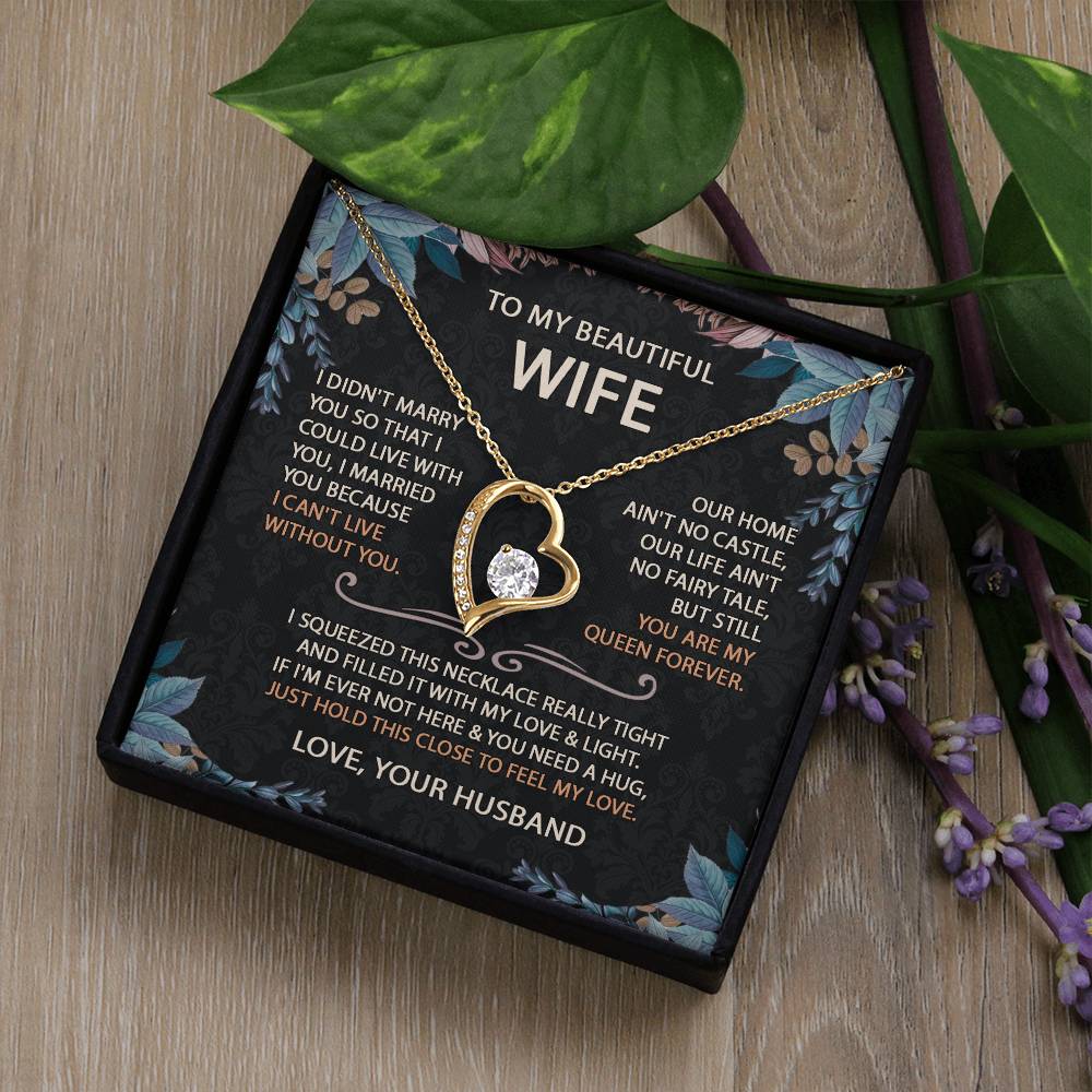 To My Beautiful Wife Necklace With Message Card, Anniversary Birthday Gift for Wife, Wife Gift From Husband, Sentimental Gift for Wife, Birthday Gift for Wife on Valentine Gifts To Wife from Husband vs2 Forever Love not Earing Template