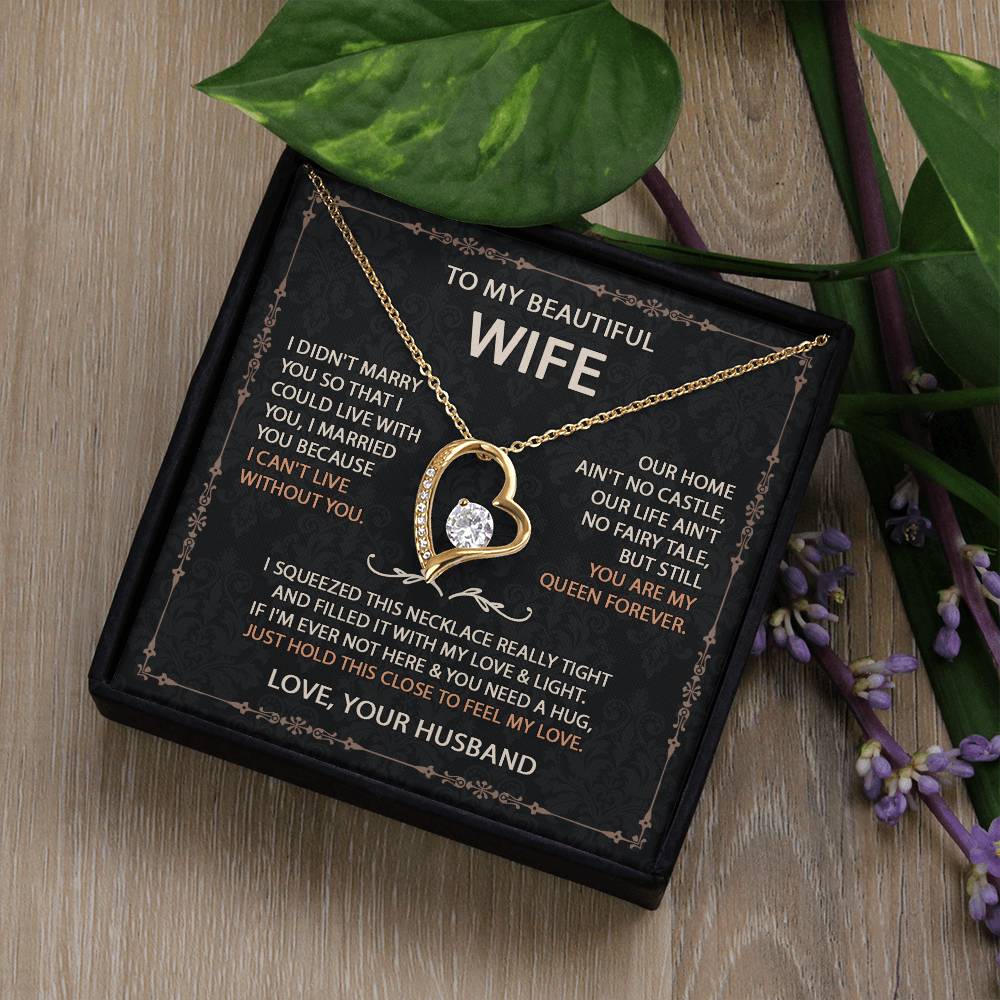 To My Beautiful Wife Necklace With Message Card, Anniversary Birthday Gift for Wife, Wife Gift From Husband, Sentimental Gift for Wife, Birthday Gift for Wife on Valentine Gifts To Wife from Husband Forever Love not Earing Template