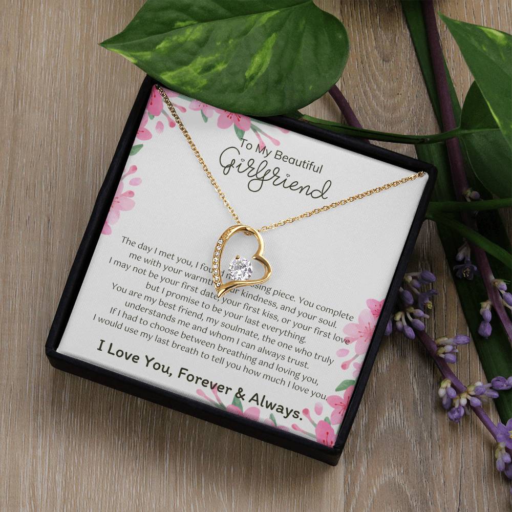 To My Girlfriend – Sterling Silver Forever Love Necklace, Meaningful Jewelry Gift for Her, Birthday, Anniversary, Valentine’s Day