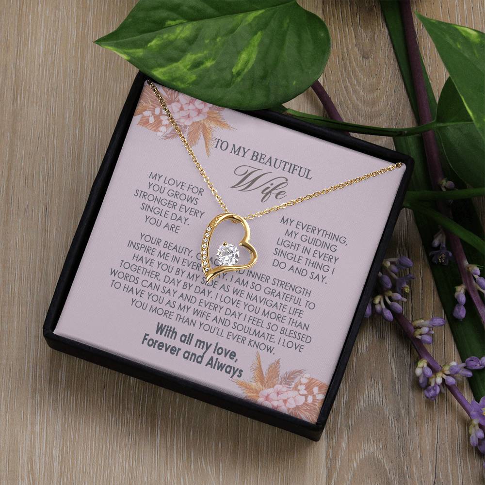 Gifts To My Beautiful Wife Necklace Sentimental Gift For Wife Valentines Day Gift To My Wife Necklace With Heartfelt my Everything Message Card, Wife Gift From Husband Soulmate Necklace For Her Forever Love not Earing Template