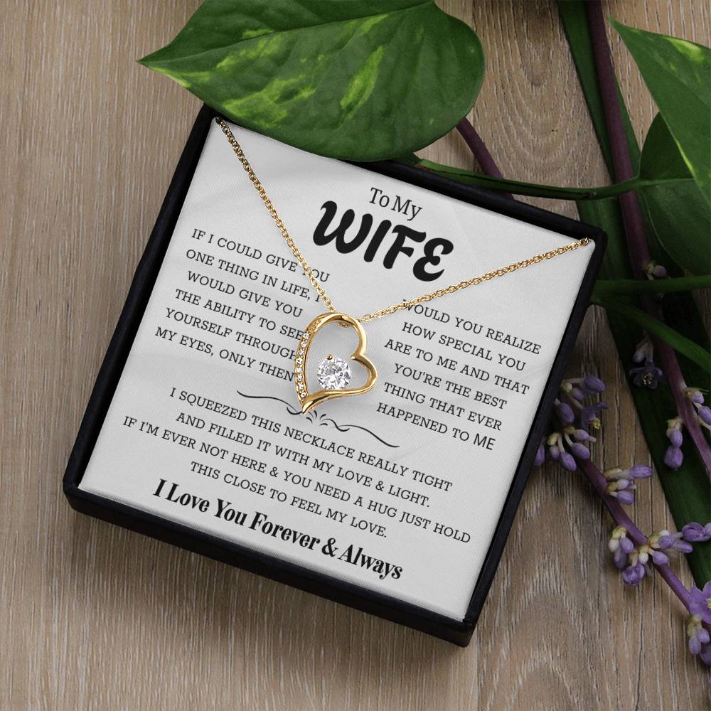 To My Wife – Forever Love Necklace, Gift for Wife from Husband, Romantic Anniversary Birthday Christmas Jewelry, Meaningful Love Message Card, Perfect Valentine’s Day Gift