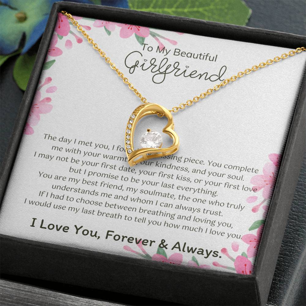 To My Girlfriend – Sterling Silver Forever Love Necklace, Meaningful Jewelry Gift for Her, Birthday, Anniversary, Valentine’s Day