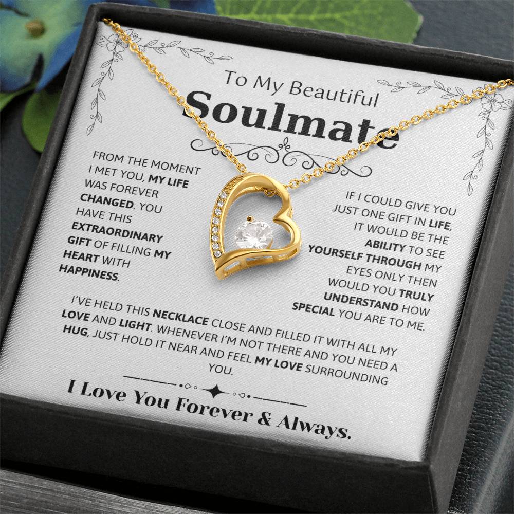 To My Soulmate Necklace – Romantic Jewelry Gift for Wife from Husband – Birthday, Anniversary, Valentine’s Day Gift with Message Card & Gift Box