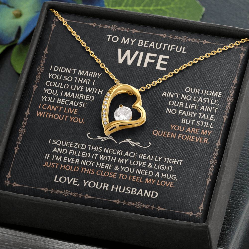 To My Beautiful Wife Necklace With Message Card, Anniversary Birthday Gift for Wife, Wife Gift From Husband, Sentimental Gift for Wife, Birthday Gift for Wife on Valentine Gifts To Wife from Husband Forever Love not Earing Template