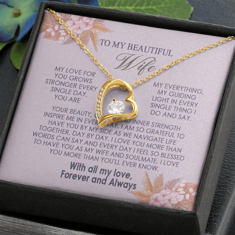 Gifts To My Beautiful Wife Necklace Sentimental Gift For Wife Valentines Day Gift To My Wife Necklace With Heartfelt my Everything Message Card, Wife Gift From Husband Soulmate Necklace For Her Forever Love not Earing Template