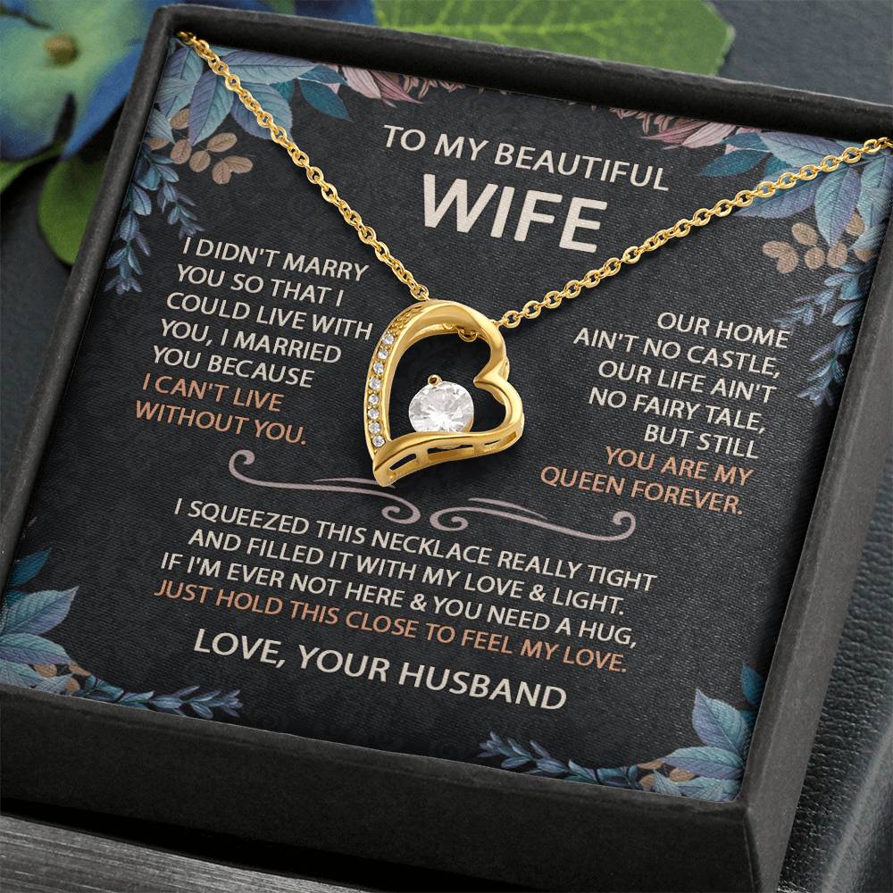 To My Beautiful Wife Necklace With Message Card, Anniversary Birthday Gift for Wife, Wife Gift From Husband, Sentimental Gift for Wife, Birthday Gift for Wife on Valentine Gifts To Wife from Husband vs2 Forever Love not Earing Template