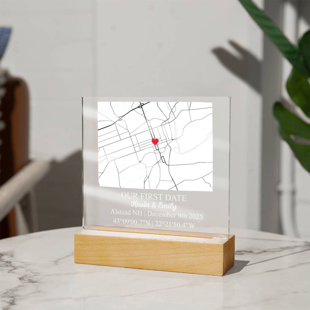 Personalized Acrylic “Where It All Began”  with Wood Stand – Custom Coordinates, Names & Date, Romantic Gift for Wife, Husband, Boyfriend, Girlfriend