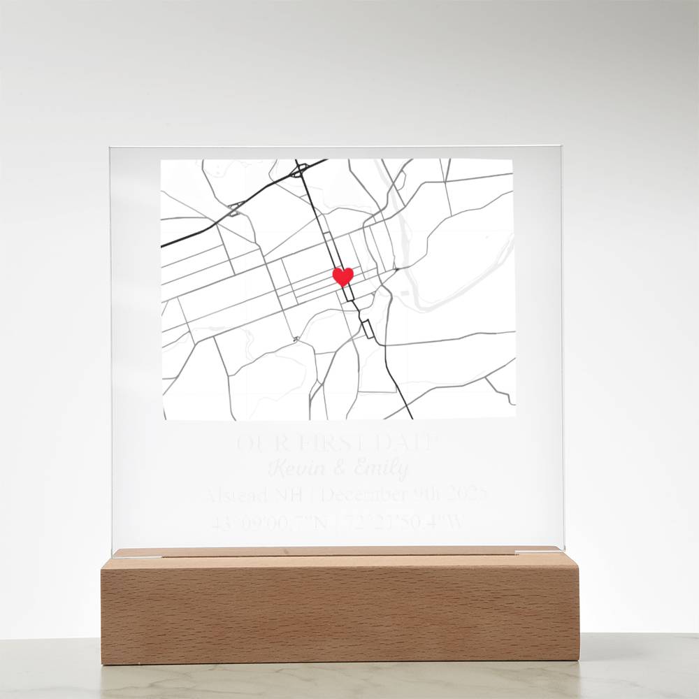 Personalized Acrylic “Where It All Began”  with Wood Stand – Custom Coordinates, Names & Date, Romantic Gift for Wife, Husband, Boyfriend, Girlfriend