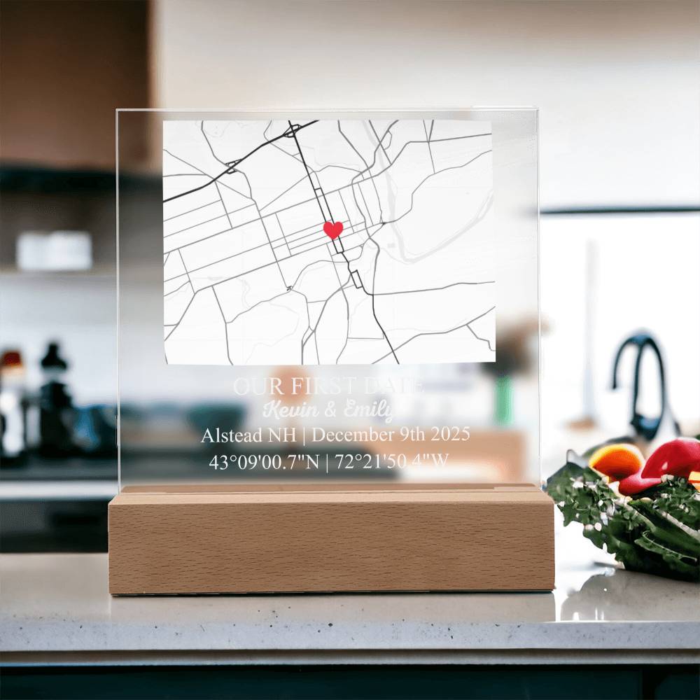 Personalized Acrylic “Where It All Began”  with Wood Stand – Custom Coordinates, Names & Date, Romantic Gift for Wife, Husband, Boyfriend, Girlfriend