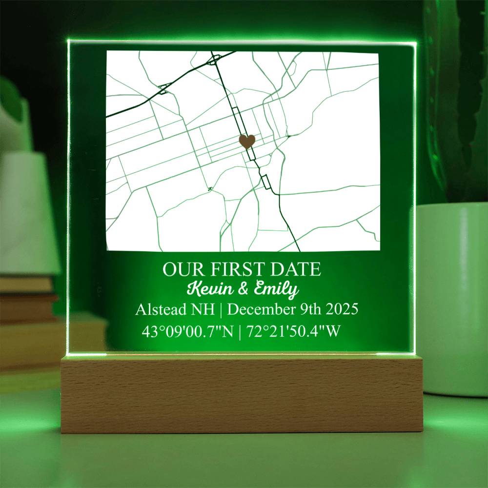 Personalized Acrylic “Where It All Began”  with Wood Stand – Custom Coordinates, Names & Date, Romantic Gift for Wife, Husband, Boyfriend, Girlfriend