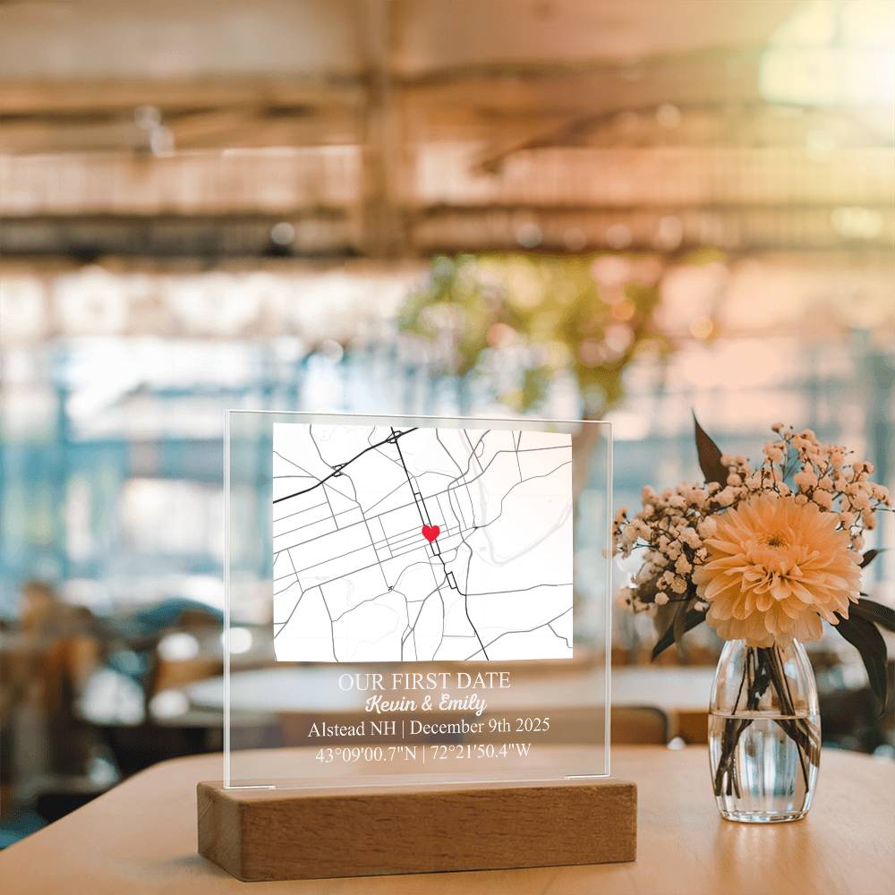 Personalized Acrylic “Where It All Began”  with Wood Stand – Custom Coordinates, Names & Date, Romantic Gift for Wife, Husband, Boyfriend, Girlfriend