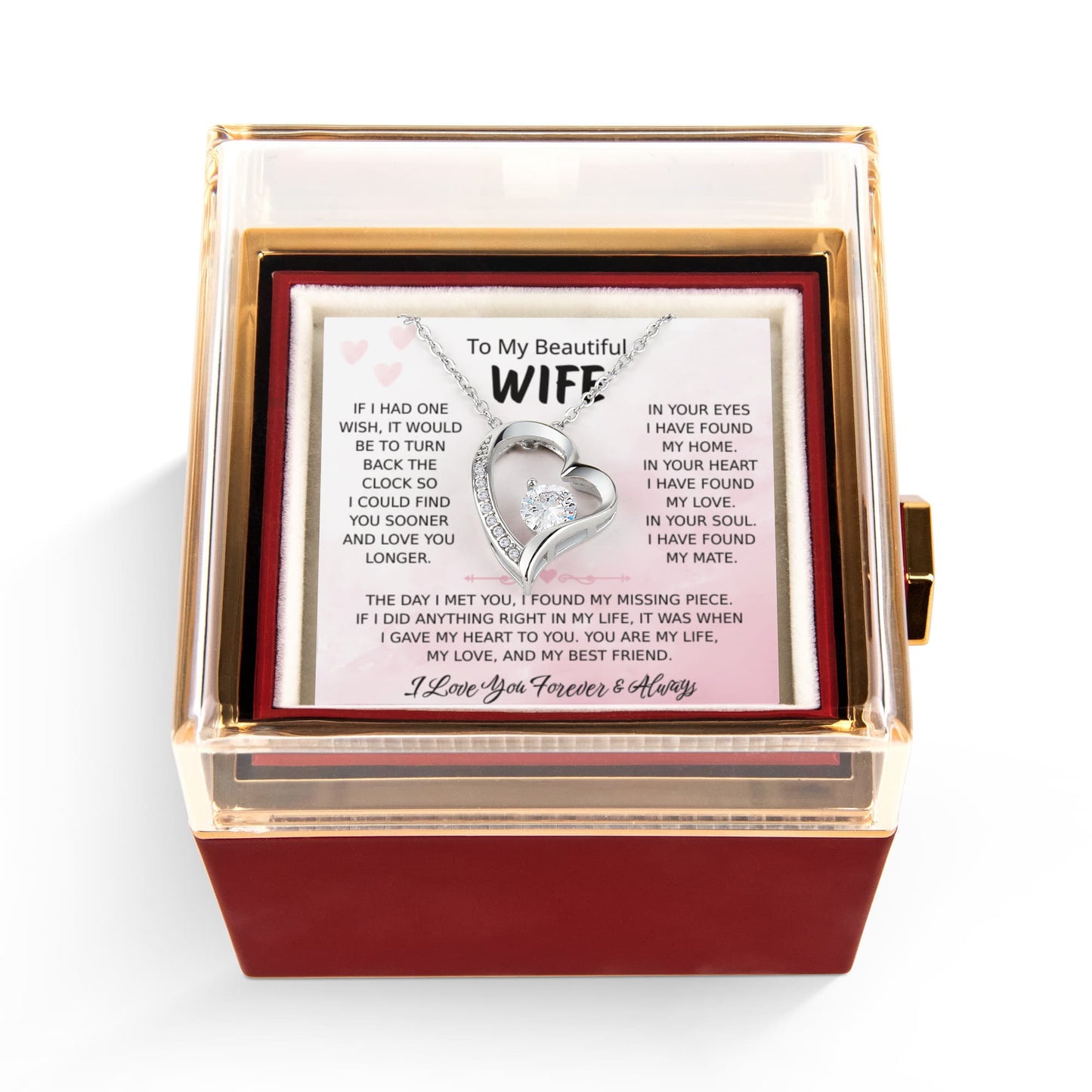 To My Wife – Forever Love Necklace, Gift for Wife from Husband, Romantic Anniversary Birthday Christmas Jewelry, Meaningful Love Message Card, Perfect Valentine's Day Gift