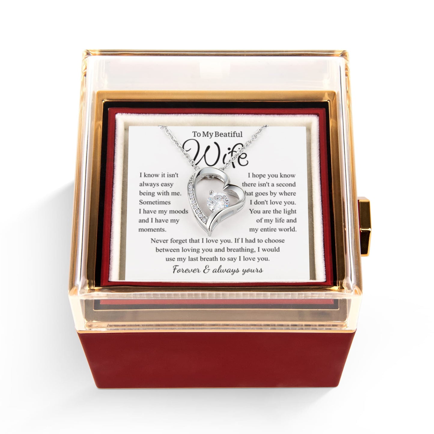 To My Wife – Forever Love Necklace, Gift for Wife from Husband, Romantic Anniversary Birthday Christmas Jewelry, Meaningful Love Message Card, Perfect Valentine's Day Gift