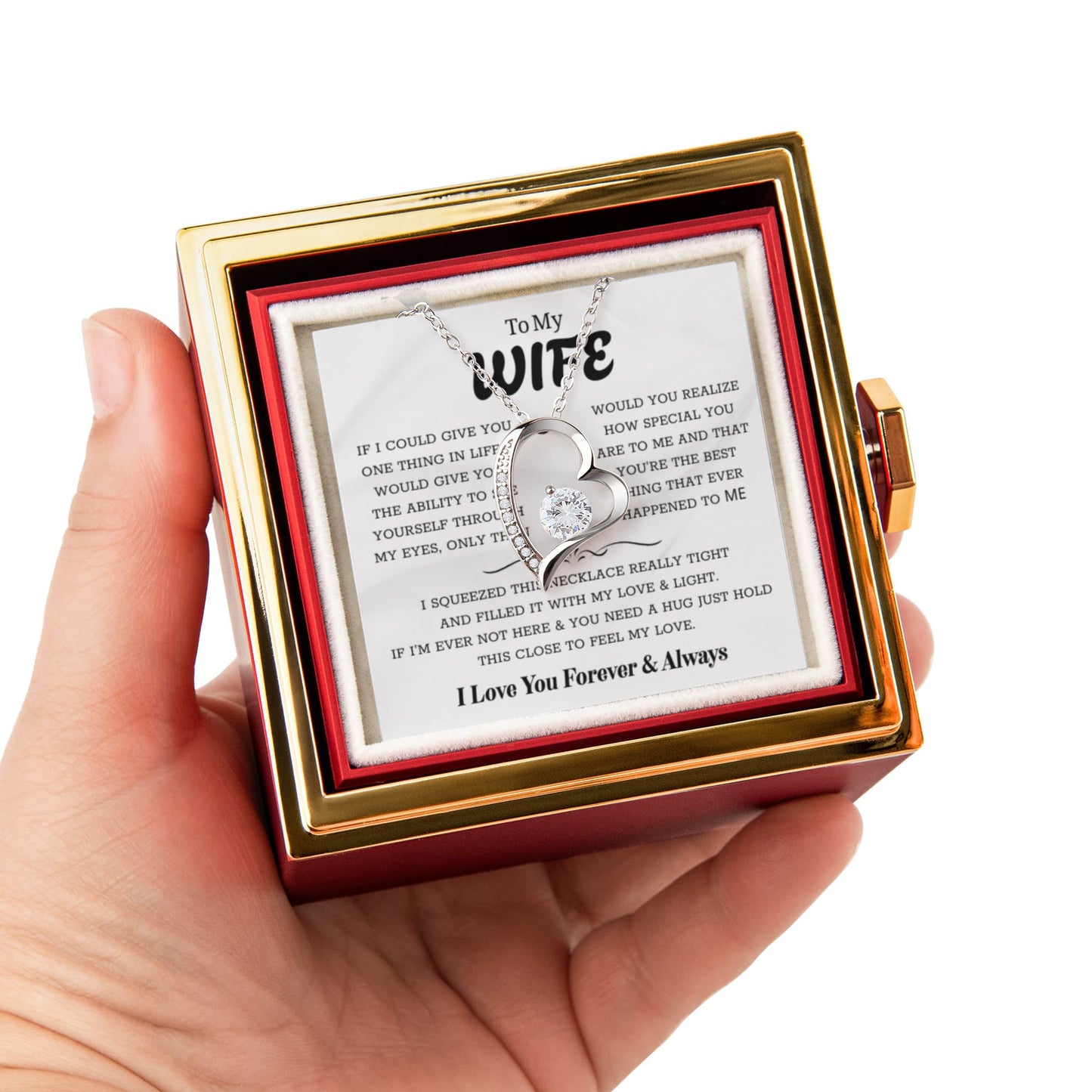To My Wife – Forever Love Necklace, Gift for Wife from Husband, Romantic Anniversary Birthday Christmas Jewelry, Meaningful Love Message Card, Perfect Valentine's Day Gift