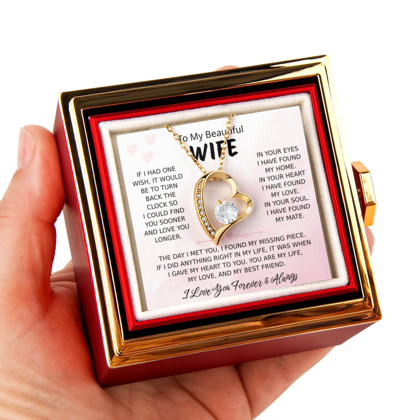 To My Wife – Forever Love Necklace, Gift for Wife from Husband, Romantic Anniversary Birthday Christmas Jewelry, Meaningful Love Message Card, Perfect Valentine's Day Gift
