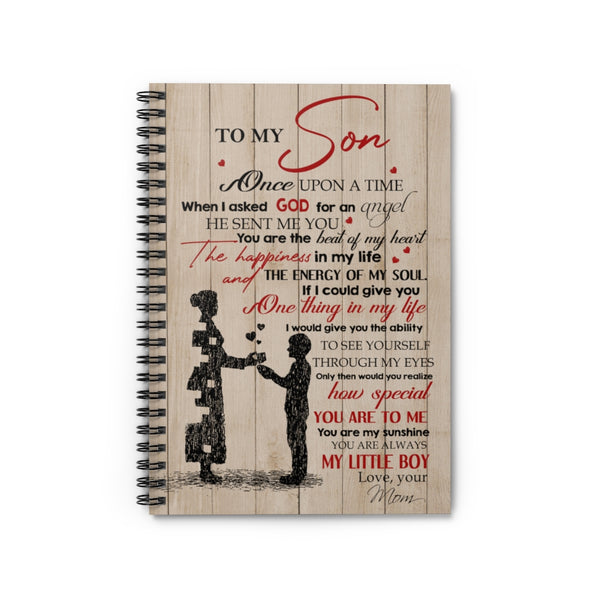 Spiral Notebook Meaningful Quote to My Son When I Asked God for an Angel He Sent Me You Gift for Man Woman Kitchen Wall Art Home, Man Woman Girl's Ruled Line