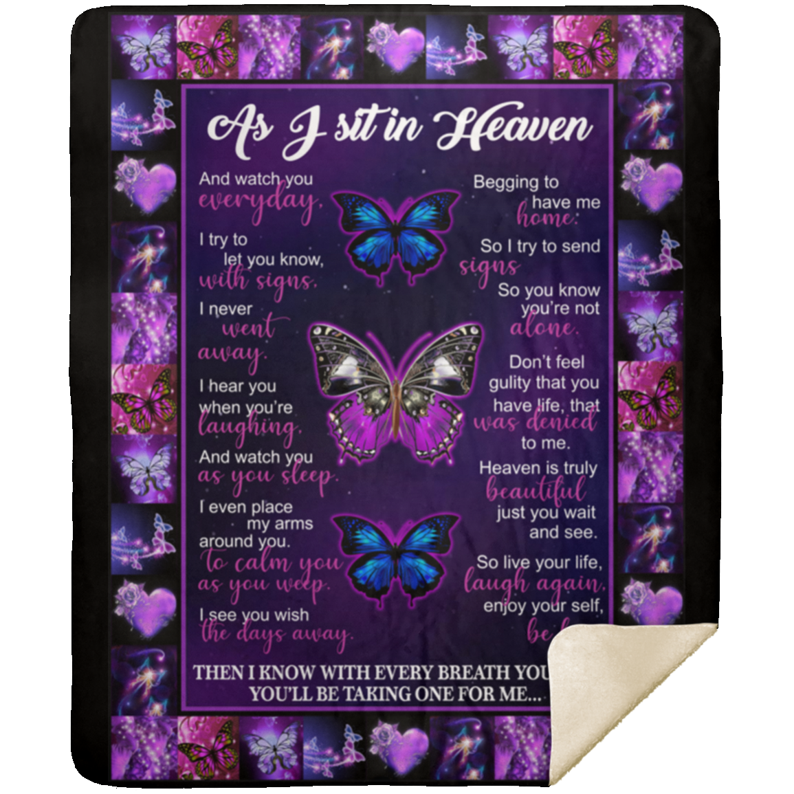 Premium Blankets As I Sit in Heaven and Watch You Everyday I Try to Let You Know Butterfly Memorial Gift Family Awesome On Birthday, Decor Home Sherpa Blanket 50x60 Black