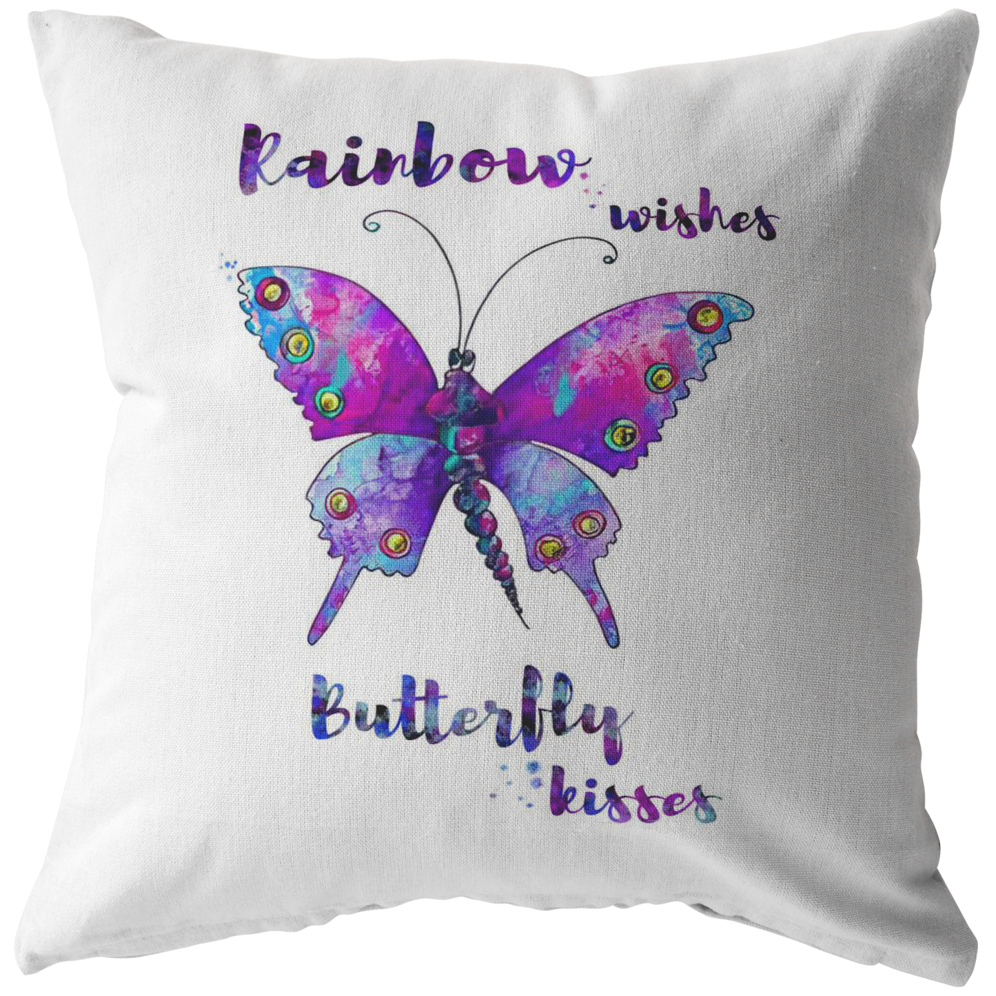 Meaningful Gifts Throw Pillow Rainbow Wishes, Butterfly Kisses Gift Family Unisex Awesome On Birthday, Decor Home Durable 16"x16" - Zip Cover with Insert ASIN: B08FXBJVZ3
