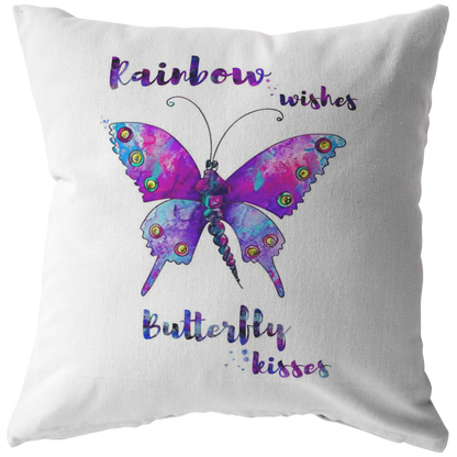 Meaningful Gifts Throw Pillow Rainbow Wishes, Butterfly Kisses Gift Family Unisex Awesome On Birthday, Decor Home Durable 16"x16" - Zip Cover with Insert ASIN: B08FXBJVZ3