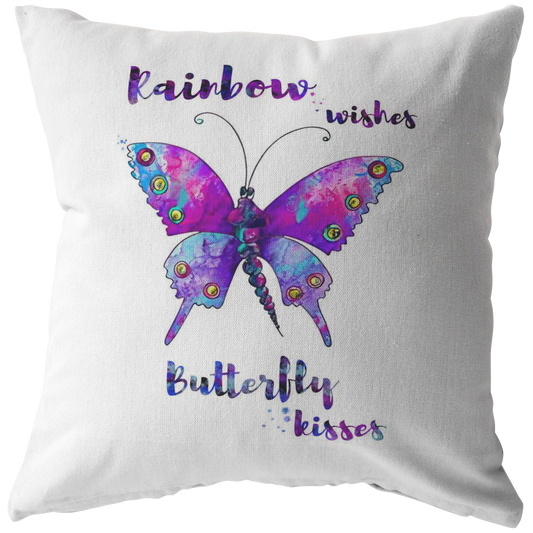 Meaningful Gifts Throw Pillow Rainbow Wishes, Butterfly Kisses Gift Family Unisex Awesome On Birthday, Decor Home Durable 16"x16" - Zip Cover with Insert ASIN: B08FXBJVZ3
