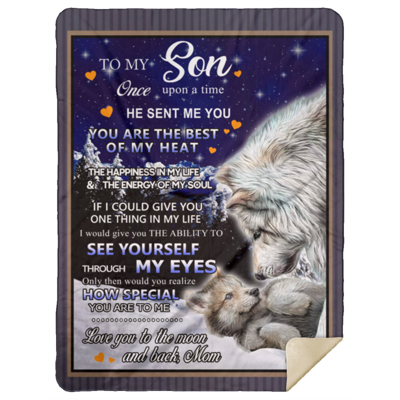 Blankets to My Son Once Upon A Time When I Asked God for an Angel Wolf Premium Gift Family Awesome On Birthday, Decor Home Sherpa Blanket 60x80 White MSHL Premium Mink Sherpa Blanket 60x80