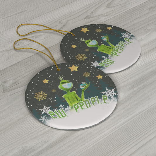 Decorations Ew People Grinch Covid Decorative Christmas Ornament – Holiday Flat Circle Porcelain Ceramic Ornament Decoration Gift